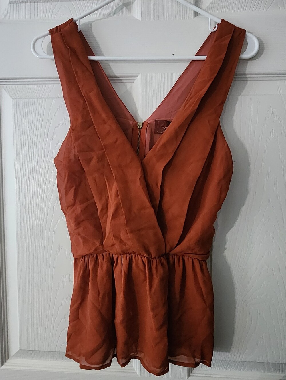 7 For All Mankind Rust-Red V-Neck Peplum Top